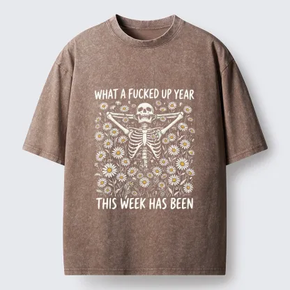Tokyo-Tiger Bad Week Skeleton Quote Washed T-Shirt
