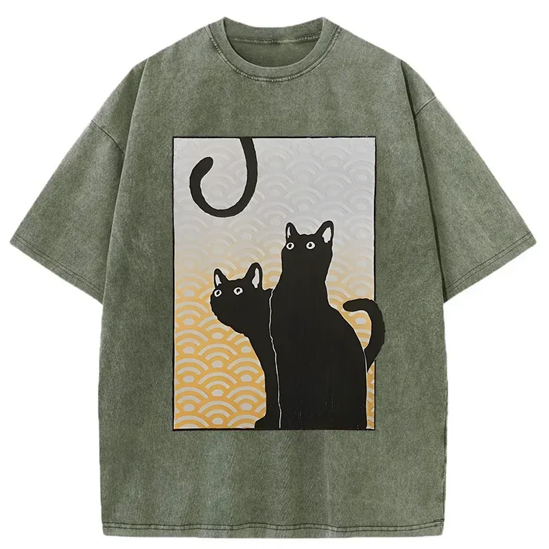 Tokyo-Tiger Three Black Cats Washed T-Shirt
