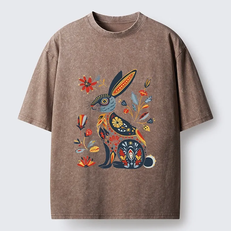 Tokyo-Tiger Folk Hare Bloom Washed T-Shirt