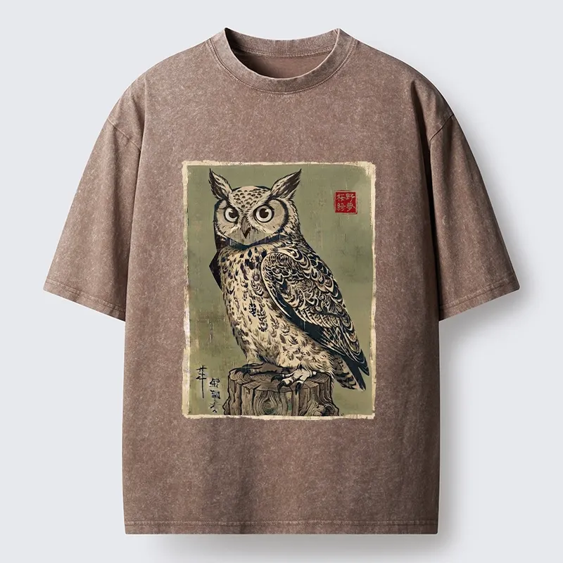 Tokyo-Tiger Wise Forest Owl Washed T-Shirt