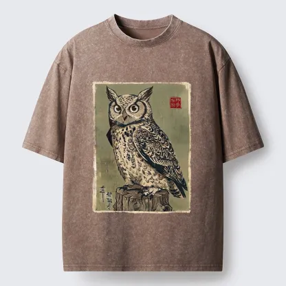 Tokyo-Tiger Wise Forest Owl Washed T-Shirt