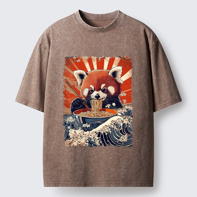 Tokyo-Tiger Red Panda Noodle Fun Washed T-Shirt