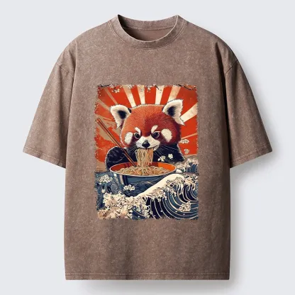 Tokyo-Tiger Red Panda Noodle Fun Washed T-Shirt