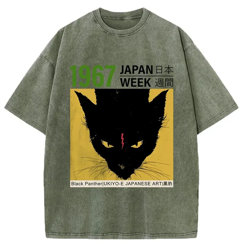 Tokyo-Tiger Japanese Retro Black Panther Washed T-Shirt