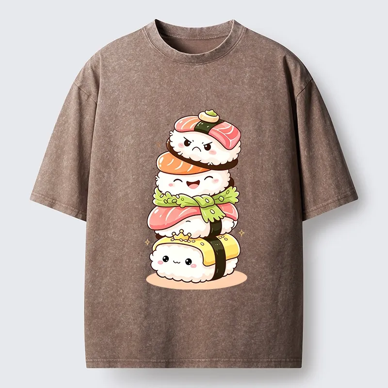 Tokyo-Tiger Cute Sushi Stack Squad Washed T-Shirt