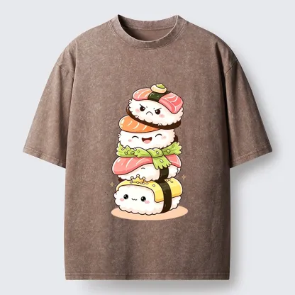 Tokyo-Tiger Cute Sushi Stack Squad Washed T-Shirt