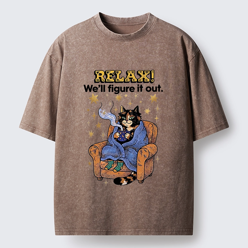 Tokyo-Tiger Chill Cat Relax Mode Washed T-Shirt