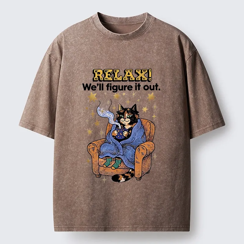 Tokyo-Tiger Chill Cat Relax Mode Washed T-Shirt
