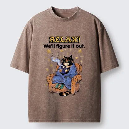 Tokyo-Tiger Chill Cat Relax Mode Washed T-Shirt