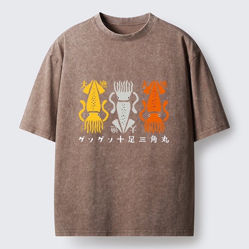 Tokyo‑Tiger Meme Squid Party Time Washed T‑-Shirt