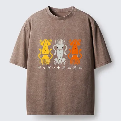 Tokyo‑Tiger Meme Squid Party Time Washed T‑-Shirt