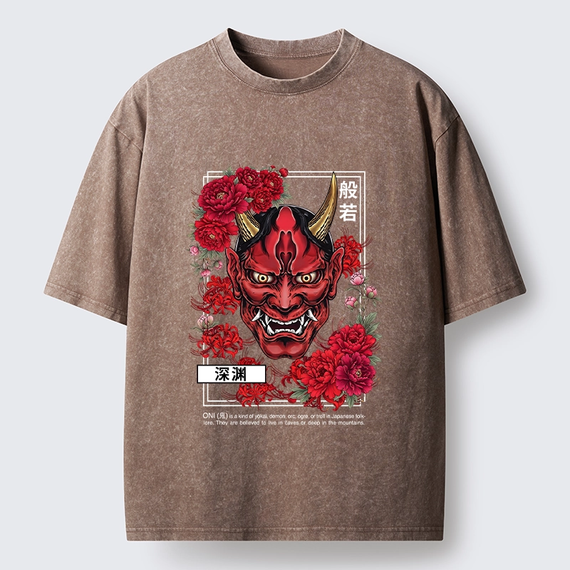 Tokyo‑Tiger Cool Oni Floral Art Washed T‑-Shirt