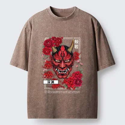 Tokyo‑Tiger Cool Oni Floral Art Washed T‑-Shirt