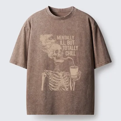 Tokyo‑Tiger Funny Skeleton Chill Washed T‑Shirt