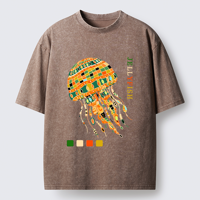 Tokyo‑Tiger Jellyfish Painting Art Washed T-Shirt