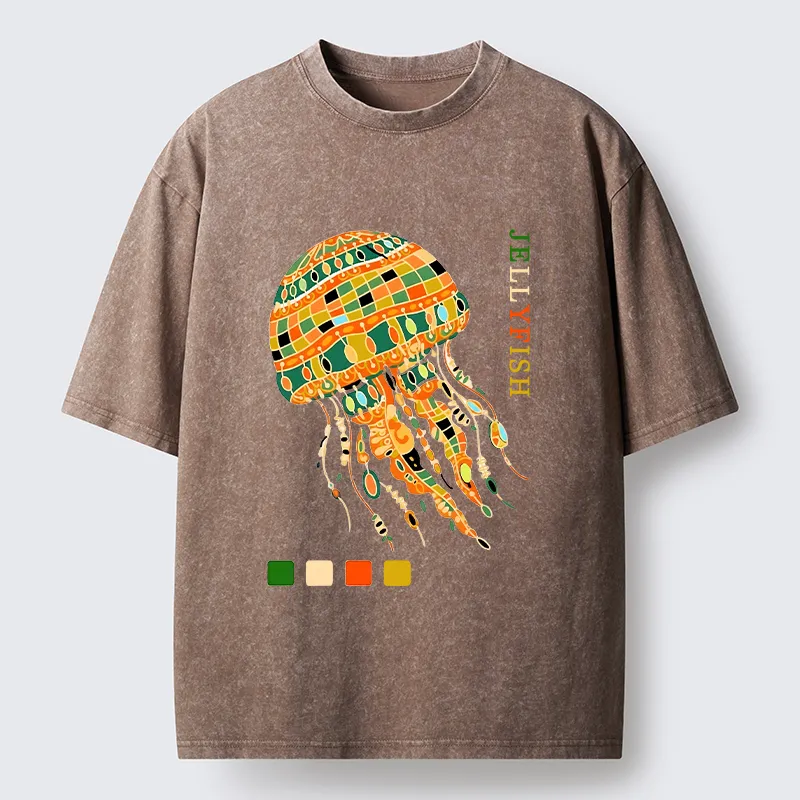 Tokyo‑Tiger Jellyfish Painting Art Washed T-Shirt