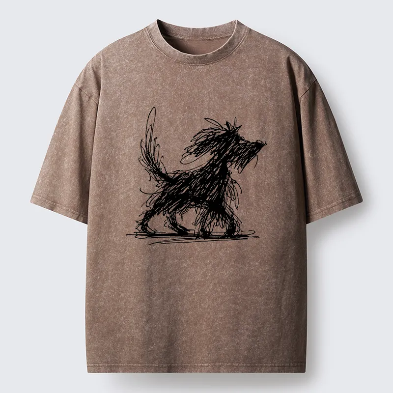 Tokyo‑Tiger Dog Line Drawing Washed T-Shirt