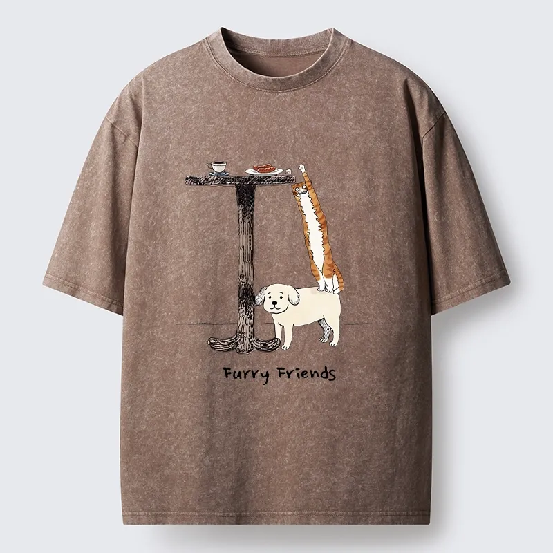 Tokyo-Tiger Dog Cat Snack Mission Art Washed T-Shirt