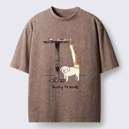 Tokyo-Tiger Dog Cat Snack Mission Art Washed T-Shirt