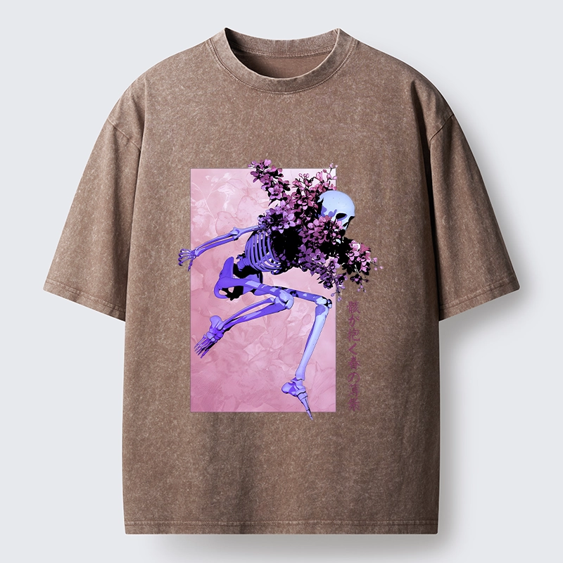 Tokyo-Tiger Dark Floral Bones Washed T-Shirt