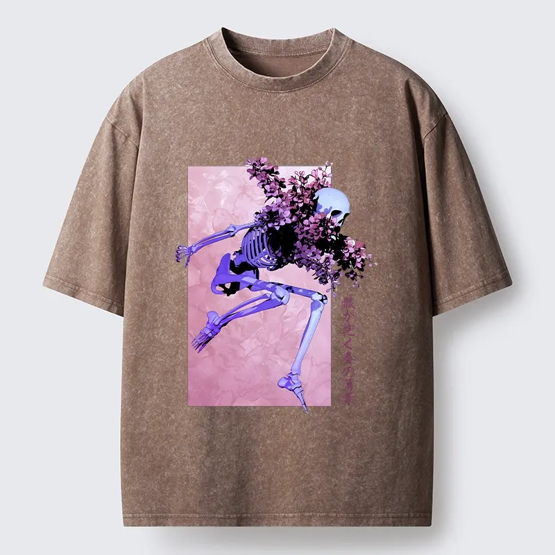 Tokyo-Tiger Dark Floral Bones Washed T-Shirt