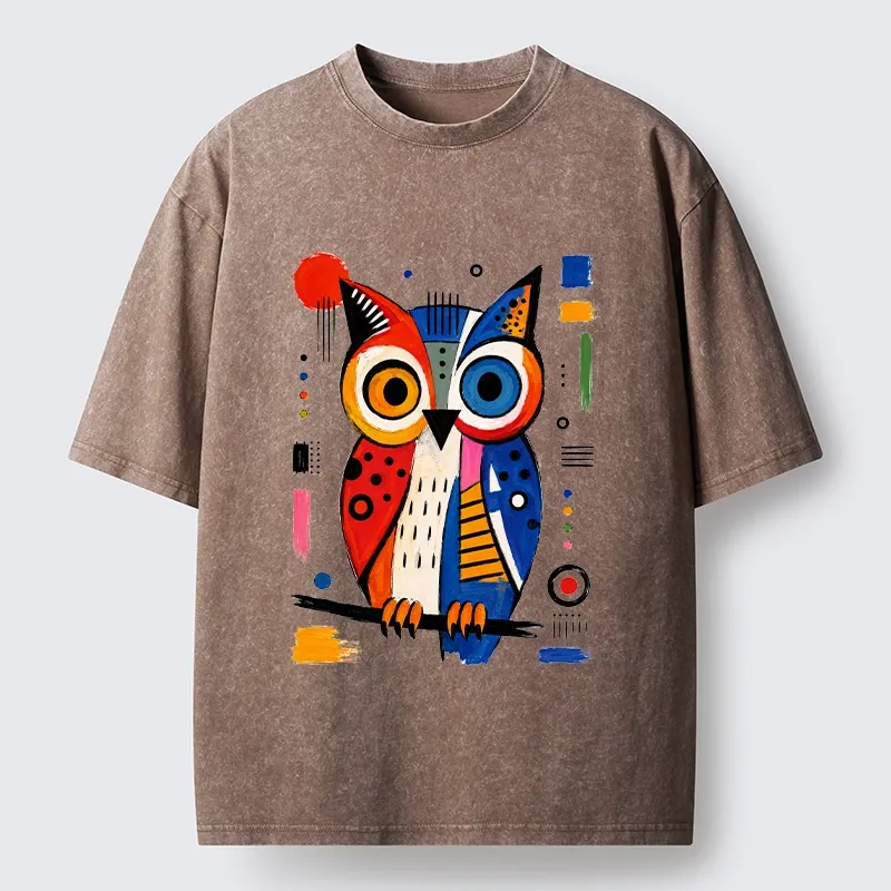 Tokyo‑Tiger Abstract Owl Art Washed T‑Shirt