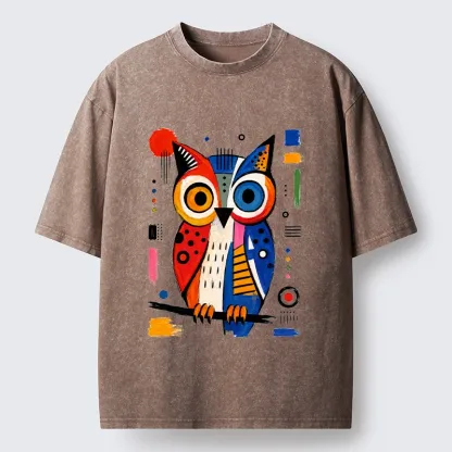 Tokyo‑Tiger Abstract Owl Art Washed T‑Shirt