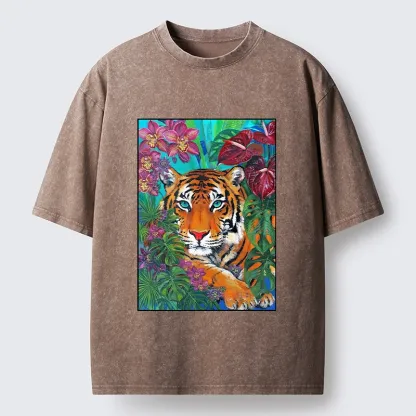 Tokyo-Tiger Floral Tiger Portrait Washed T-Shirt