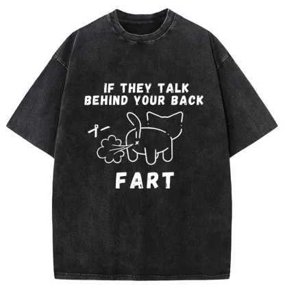 Tokyo-Tiger Funny Farting Cat Washed T-Shirt