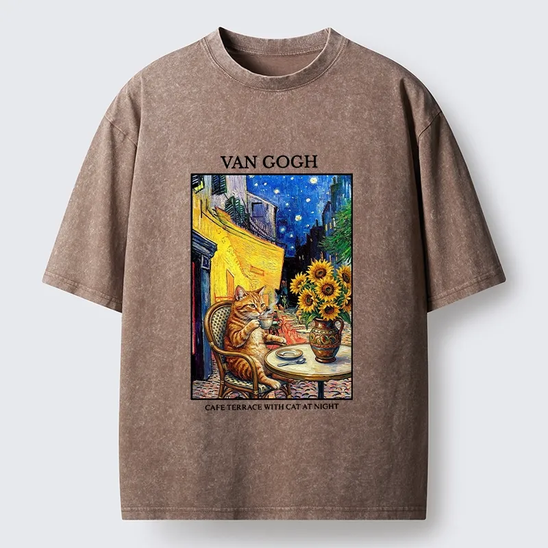 Tokyo-Tiger Van Gogh Cafe Cat Washed T-Shirt