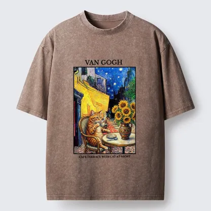 Tokyo-Tiger Van Gogh Cafe Cat Washed T-Shirt
