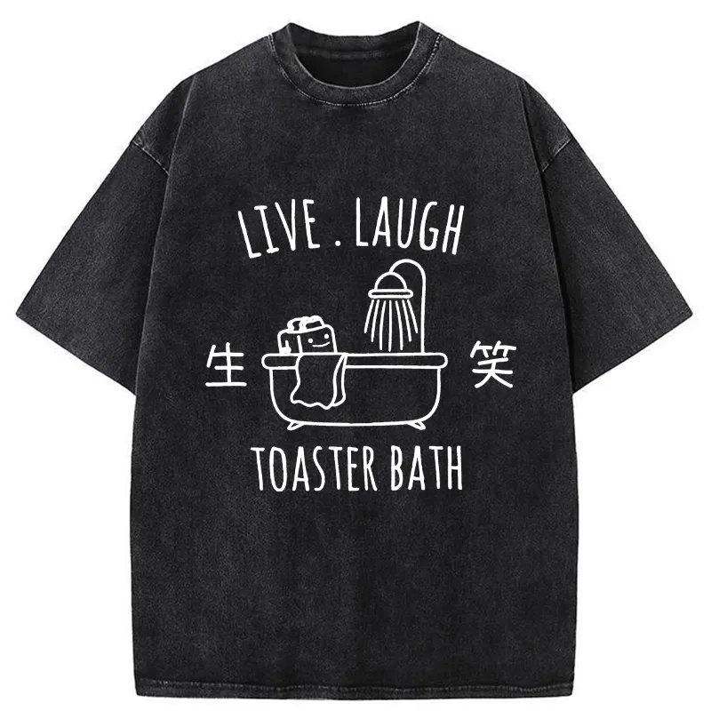 Tokyo-Tiger Live Laugh Toaster Bath Washed T-Shirt