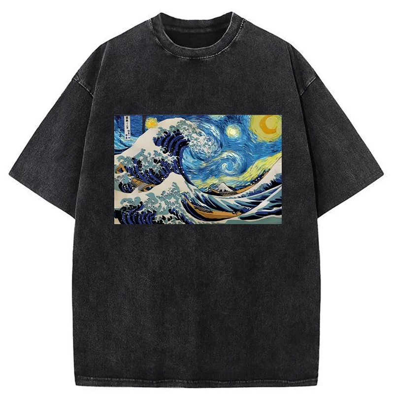 Tokyo-Tiger Great Wave Off Starry Night Washed T-Shirt