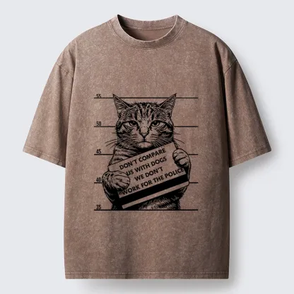 Tokyo-Tiger Funny Cat Vs Dog Joke Washed T-Shirt
