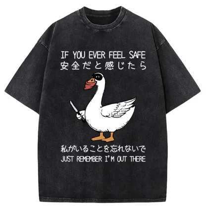 Tokyo-Tiger Funny Goose With Knife Washed T-Shirt