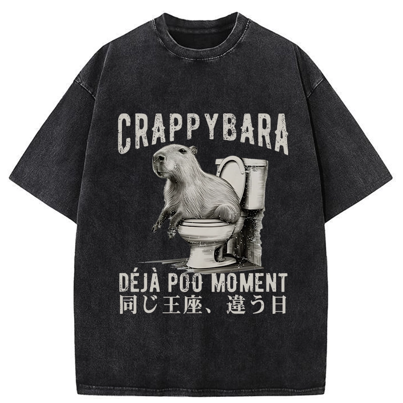 Tokyo-Tiger Funny Capybara Poo Moment Washed T-Shirt