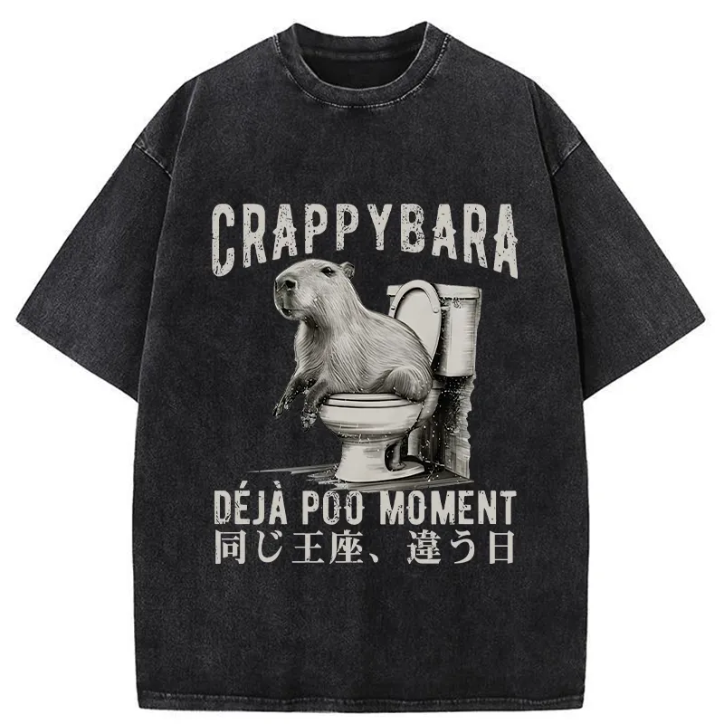 Tokyo-Tiger Funny Capybara Poo Moment Washed T-Shirt