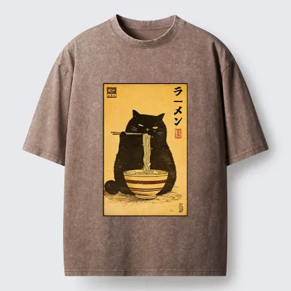 Tokyo‑Tiger Ramen Loving Cat Washed T‑Shirt