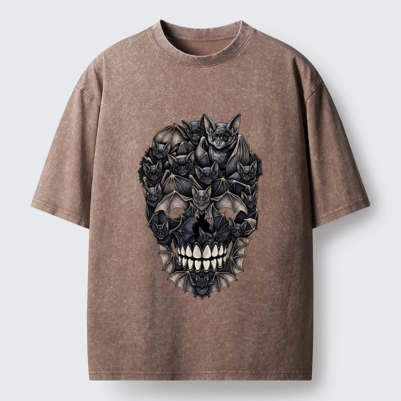 Tokyo‑Tiger Dark Bat Skull Art Washed T‑Shirt