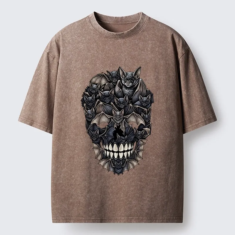 Tokyo‑Tiger Dark Bat Skull Art Washed T‑Shirt