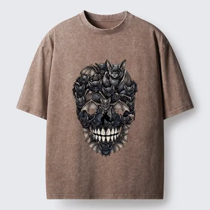 Tokyo‑Tiger Dark Bat Skull Art Washed T‑Shirt