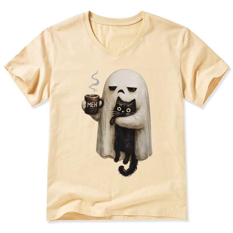 Tokyo-Tiger Ghost Cat Coffee Mood V-Neck Classic T-Shirt Sale