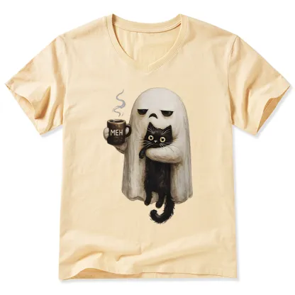 Tokyo-Tiger Ghost Cat Coffee Mood V-Neck Classic T-Shirt
