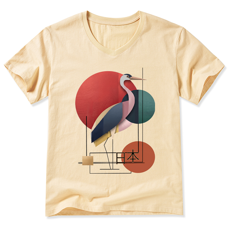 Tokyo-Tiger Geometric Crane Art V-Neck Classic T-Shirt