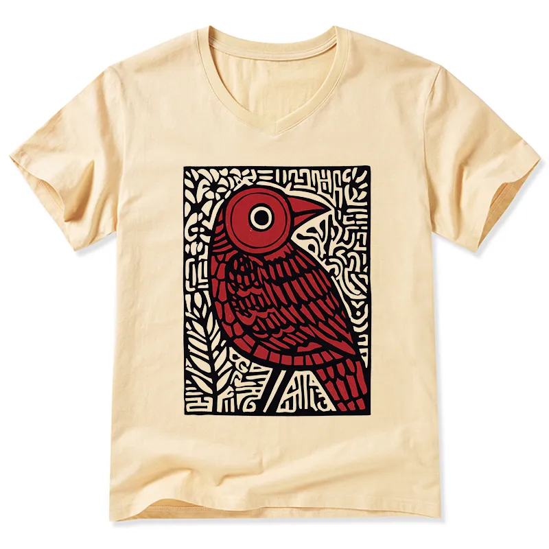 Tokyo-Tiger Retro Woodblock Bird V-Neck Classic T-Shirt