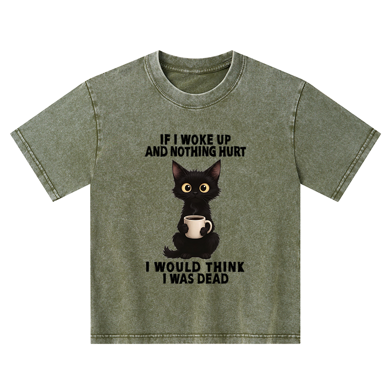 Tokyo-Tiger Funny Cute Black Cat And Coffee Meme Kids Washed T-Shirt