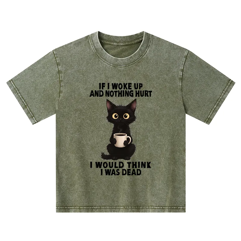Tokyo-Tiger Funny Cute Black Cat And Coffee Meme Kids Washed T-Shirt