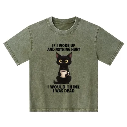 Tokyo-Tiger Funny Cute Black Cat And Coffee Meme Kids Washed T-Shirt