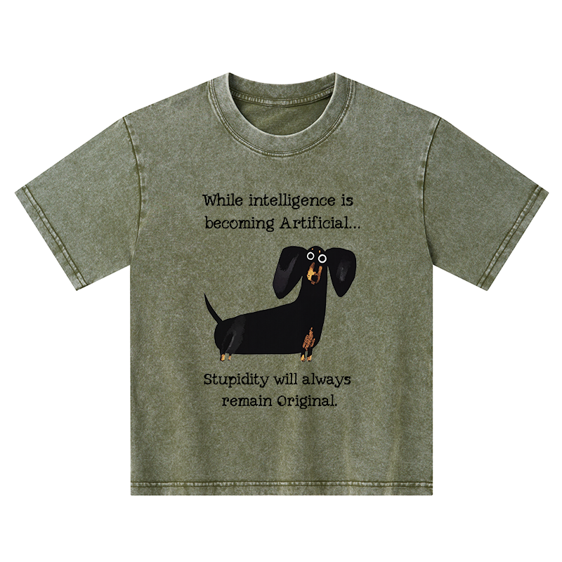 Tokyo-Tiger Dachshund Real Humor Funny Meme Kids Washed T-Shirt