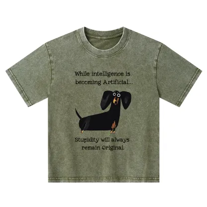 Tokyo-Tiger Dachshund Real Humor Funny Meme Kids Washed T-Shirt